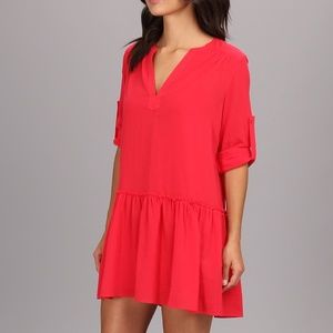 BCBGMAXAZRIA Long Sleeve V-Neck Red Mini Dress.